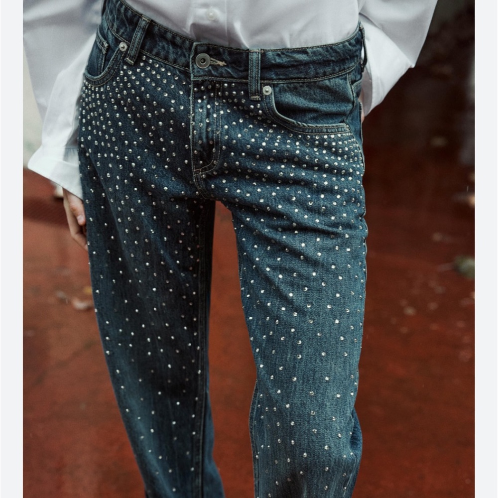Zara Denim Straight Leg Jeans with Metallic Details
